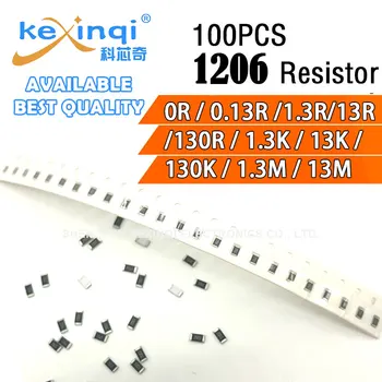 100 шт./лот Резистор SMD 1206 0,25 Вт 1/4 Вт сопротивление 0R 0,13R 1,3R 13R 130R 1,3K 130K 130K 1,3 м 13M