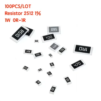 100PCS Резистор 2512 1% 1W 0R-1R 0R Ом ~ 1R Ом Комплект резисторов Ассорти Набор образцов 0R 0.01R 0.012R 0.33R 0.5R 0.75R 0.91R