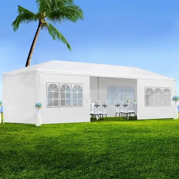 10'x30' Палатка с навесом на открытом воздухе, Белая палатка для вечеринок Свадебные палатки для дня рождения с 5 съемными боковыми стенками, беседка