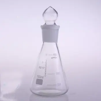 150 мл боросиликатное стекло Коническая колба Эрленмейера с пробкой для химической лаборатории