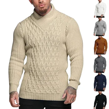2023 Мужской осенне-зимний популярный стиль Мужской приталенный свитер с коротким вырезом и ретро крючком