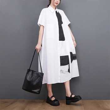 2023 Новое поступление Японский Ямамото Темный Черный Белый Шикарный Девушка Уличная Мода Летняя Блузка Платье Женщины Путешествия Повседневное Платье