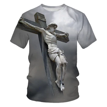  2023 Новый летний узор христианского креста Иисуса 3D-печать Повседневная футболка унисекс с короткими рукавами Топы