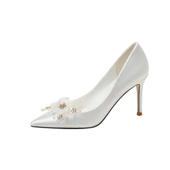 2023 Новый Цветочный Свадебный Туфли Женская Белая Свадебная Обувь Горный Хрусталь Высокие Каблуки Банкетное Платье Обувь