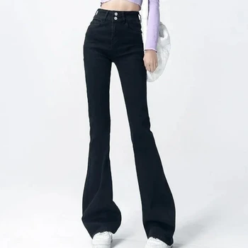 2023 Осенне-зимние джинсы Женщины Микро Рог Устойчивость к грязным брюкам Эластичная тонкая подкова Европейский и американский стиль