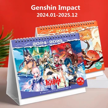 2024-2025 Игра Genshin Impact Настольные календари Сяо, Хутао, Вэньди Мультяшные персонажи Двойные календари Школьные принадлежности