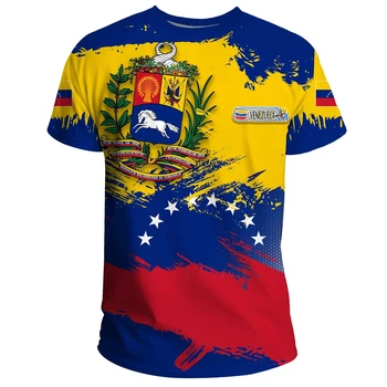 2024 Модная мужская футболка Футболки с принтом флага Венесуэлы Мужская одежда Оверсайз с коротким рукавом Повседневная уличная блузка Мужские топы