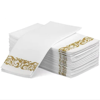 25 шт. Одноразовые полотенца для рук Столовые бумажные салфетки Элегантные тканевые винтажные полотенца Белая фольга Золото День рождения Свадьба Домашний декор
