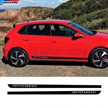 2pcs Performance Sport Stripes Авто Дверь Боковая юбка Наклейка для Volkswagen VW-POLO GTI-Rline 2017-2023 Гоночный стайлинг Виниловая наклейка