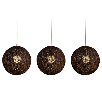 3X Кофейный бамбук, ротанг и джутовый шар Люстра Индивидуальное творчество Сферическое ротанговое гнездо Абажур