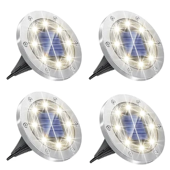 4 шт. Наземные фонари Улучшенные солнечные наземные фонари, 8 светодиодных водонепроницаемых дисковых фонарей для сада, прочные, простые в использовании