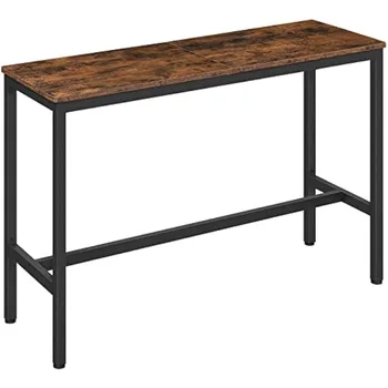 47,2-дюймовый прямоугольный стол для паба с прочной металлической рамой, обеденная кухонная барная стойка высотой со столешницу для, деревенский коричневый