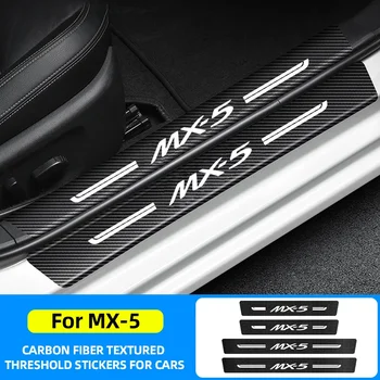 4Pcs Автомобильная дверная защитная пластина для Mazda MX-5 MX5 Логотип Углеродное волокно Авто Порог Анти-Царапина Наклейки на бампер Аксессуары