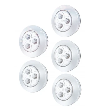 5 Pack LED Беспроводная ночная лампа с питанием от батареи Stick-On Push Safe Lights For Прихожая, Кухня, Спальня, Ванная комната, Шкафы