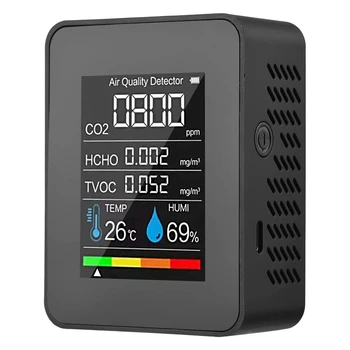 5 в 1 Монитор качества воздуха TVOC HCHO Измеритель температуры и влажности CO2, USB-аккумулятор Детектор CO2 Черный