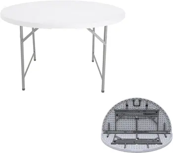 Aoeiye TL-48Y 4-футовый круглый складной стол пластиковый складной пополам с ручкой портативный крытый открытый для вечеринки в саду пикник кемпинг барбекю