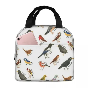 British Garden Birds Изолированные сумки для ланча Многоразовые сумки для пикника Термоохладитель Ланч-бокс Ланч-тоут для женщин Работа Дети Школа