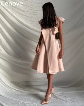 Cenove A-Line V-образный вырез Выпускное платье с короткими рукавами и длиной до колен Вечернее летнее элегантное платье для вечерней вечеринки для женщин2023