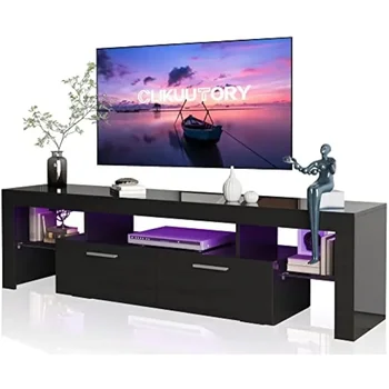 Clikuutory Современная светодиодная 63-дюймовая подставка для телевизора с большим ящиком для хранения для 40 50 55 60 65 70 75 дюймов телевизоров, 63 дюйма Ш×14 дюймов (Г×18 дюймов