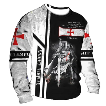 Crusader Графические футболки Мужская футболка с длинными рукавами Осень Винтажные топы 5xl Print 3d Knight Ties Повседневная свободная одежда оверсайз