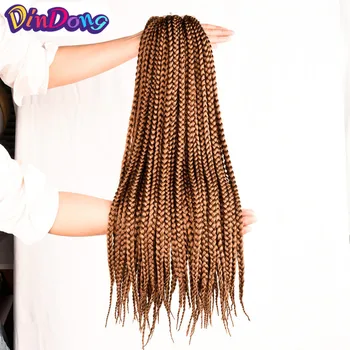 DinDong Crotchet Braids Коробчатые косы с синтетическими волосами 12 18 22-дюймовый светлый коричневый бордовый цвет волос для черных женщин
