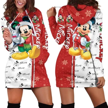 Disney Микки Маус Мультфильм Рождественская толстовка с капюшоном Свитер Мода Disney Dress Толстовка 3D с принтом для женщин