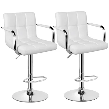 Easyfashion Барный стул с регулируемой высотой и подлокотниками, набор из 2 шт., белый