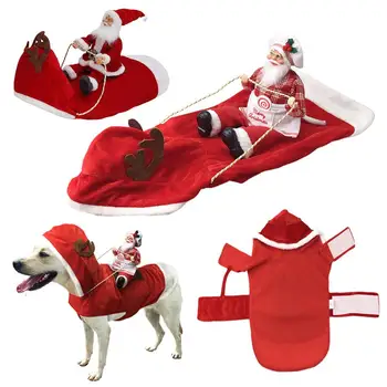 Fun Pet Собака Рождественская одежда Санта-Клаус верхом на оленях Куртка Пальто Домашние животные Рождественская одежда для собак Костюмы для большой собаки Маленький D S0Y1