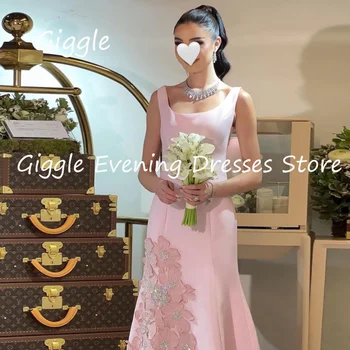  Giggle Атлас А-образного выреза Аппликации с оборками Формальный элегантный выпускной вечер Длина до щиколотки Саудовские вечерние платья для женщин 2023