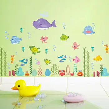 MAMALOOK Подводная морская рыба пузыри черепаха настенное искусство декоративное искусство ванная комната детский декор спальни плакат картон наклейки на стену наклейки