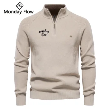 Mondayflow зимний мужской свитер для гольфа с длинным рукавом и круглым вырезом на открытом воздухе повседневный бренд пуловер модный бренд трикотажный свитер куртка