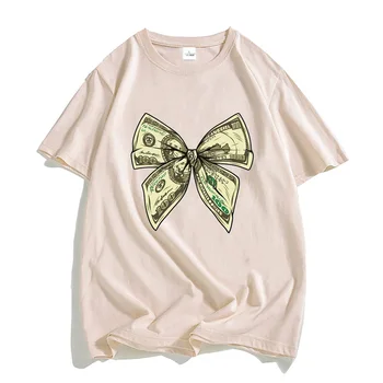 Money Bow 100 Стодолларовая футболка 100% хлопок с коротким рукавом Мягкие футболки Мужская/Женская одежда Богатый мужчина Рубашка с принтом Мужской