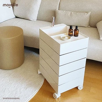 Nordic 360 Вращающийся пластиковый шкаф для гостиной Спальня Водонепроницаемый прикроватный столик для хранения Портативный диван Журнальный столик Мебель