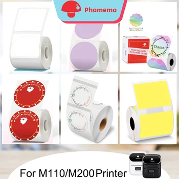 Phomemo M110 / M200 Портативный принтер этикеток Термобумага Самоклеящиеся многоцветные наклейки Прозрачная круглая квадратная этикетка со штрих-кодом