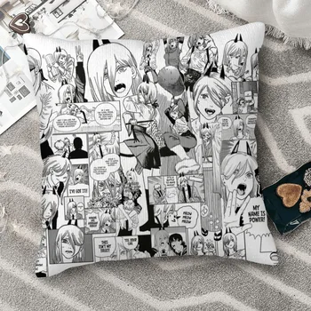 Power Manga Collage Cojines Throw Наволочка Бензопила Дэнджи Аниме Подушка Домашний диван Стул Печать Декоративный Куссин