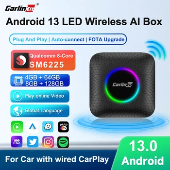 SM6225 8-ядерный CarlinKit Беспроводная CarPlay ТВ-приставка Android 13 Android Auto Wireless AI Box Plug And Play FOTA Upgrade для YouTube