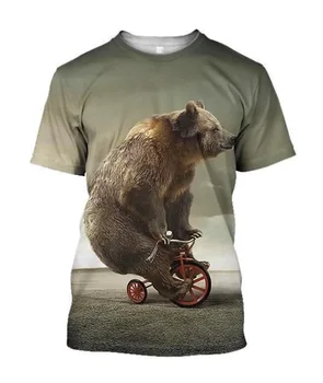 Summer New Men Cute Animal Bear Graphics Мужская 3D-печатная футболка с воротником с коротким рукавом Мода Свободный дышащий топ больших размеров