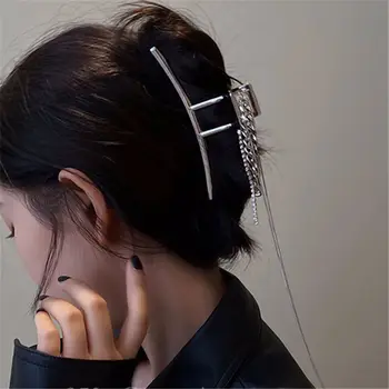  Sweet Cool Korean Geometry Женщины Сплав Цепь Горный хрусталь Заколка для волос Кисточка Волосы Коготь Аксессуары для волос