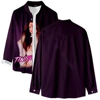 Tini Stoessel Рубашки с длинным рукавом V-образным вырезом Отложной воротник Рубашка на пуговицах Повседневные топы