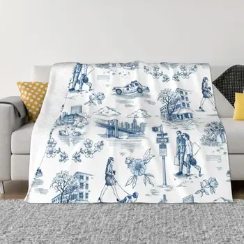 Toile De Jouy Французский мотив 3D-печатные одеяла Дышащий мягкий фланелевый осенний одеял Flora для дивана-кровати
