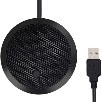  USB-микрофон для конференций, всенаправленный конденсаторный микрофон для ПК со светодиодным индикатором кнопки отключения звука, Plug & Play, для игр и т. Д