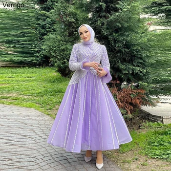 Verngo A-line Выпускные платья Высокий вырез с длинными рукавами Вечернее платье с пайетками Мусульманское арабское платье для помолвки Официальное платье для случая