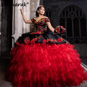 Vestidos de 15 Años Красное платье Quinceanera 2024 с бантом атласные бусины аппликация кристаллы Мексика День рождения Платье на 15-й