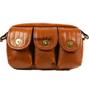 yj Первый слой Кожаная мужская сумка на одно плечо Повседневная модная сумка-мессенджер Кожаная легкая всематчевая сумка