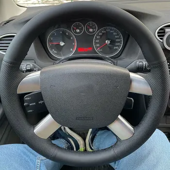  Автомобильный чехол на рулевое колесо с ручной оплеткой для Ford Kuga Focus 2 C-MAX Мягкая перфорированная кожа из микрофибры с наборами игл и ниток