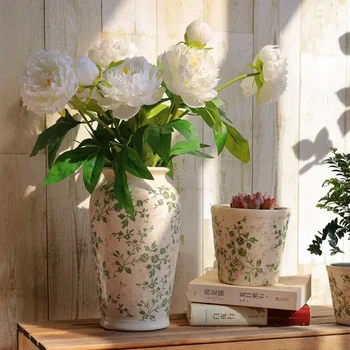 Винтажная керамическая ваза Зеленая цветочная ваза для льда Зеленое растение Мясистый цветочный горшок Простой цветочный горшок Украшение дома