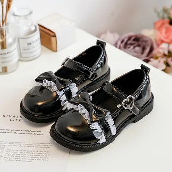 Детская обувь Девушки Галстук-бабочка Кожаная обувь 2024 Весна и осень Корейская версия Дизайн Модная принцесса Одиночная обувь Тренд