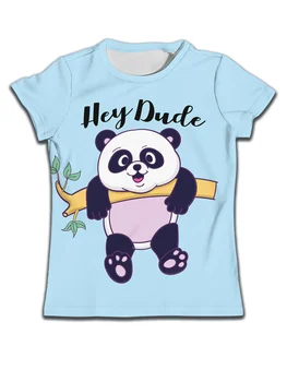 Детская футболка с принтом китайской панды повседневная удобная синяя для мальчиков с короткими рукавами симпатичная мультяшная летняя футболка для девочек с о-образным вырезом