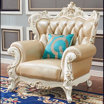 европейский диван комбинированный гостиная натуральная кожа американская резная высококачественная мебель из массива дерева Новый стиль