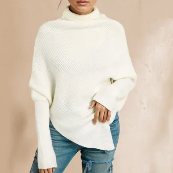 Женский нерегулярный свитер с высоким воротником Женский свободный трикотажный простой стиль женский элегантный облегающий повседневный свитер-пуловер